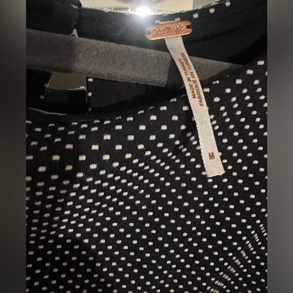 Free People Dress Size M Black White Polka Dot Fit & Flare Short Puff Sleeves - Picture 3 of 3